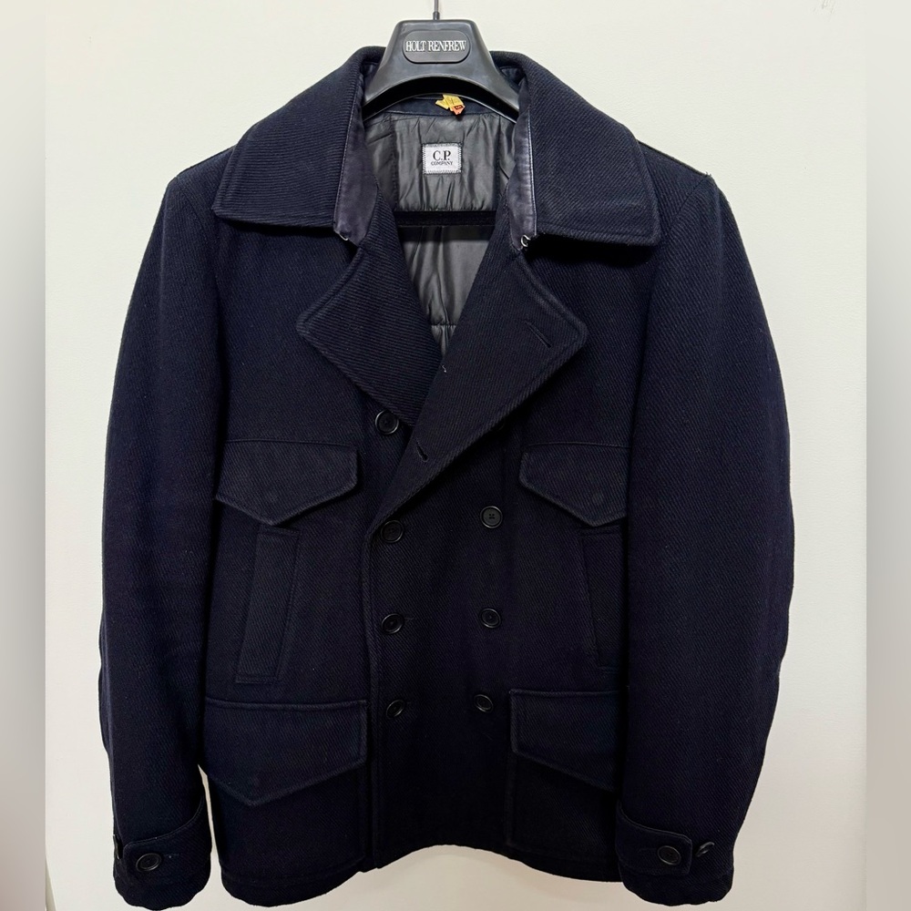 C.P. Company Navy Wool-Blend
Detachable-Hood Quilted Pea Coat